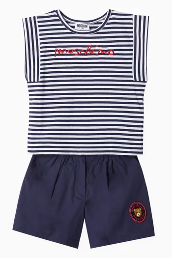 Striped Top & Shorts Set in Cotton