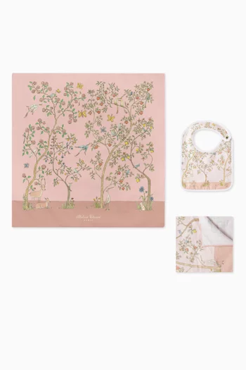 Bloom-print Carré Blanket & Bib Set in Organic Cotton