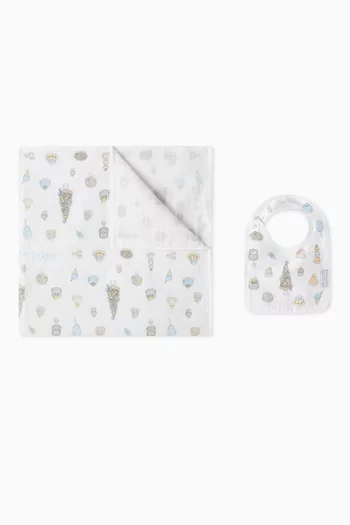 Sweetpiece-print Carré Blanket & Bib Set in Organic Cotton