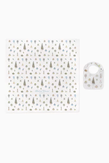 Sweetpiece-print Carré Blanket & Bib Set in Organic Cotton
