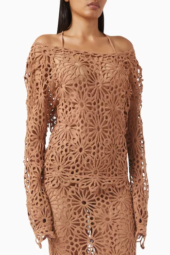 Off-shoulder Crochet Top in Cotton Blend