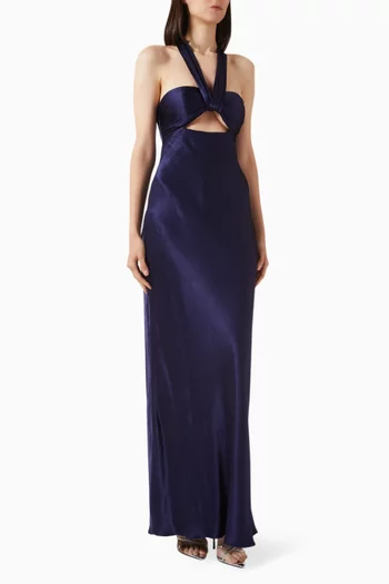 La Lune Halter Maxi Dress in Satin