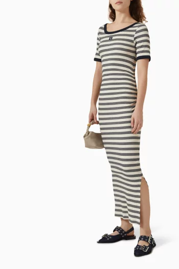 Striped Ribbed Maxi Dress in Cotton