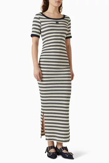 Striped Ribbed Maxi Dress in Cotton