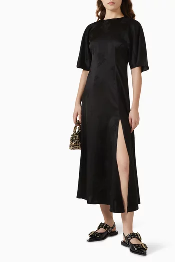 Floral Jacquard Midi Dress in Satin