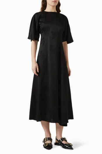 Floral Jacquard Midi Dress in Satin
