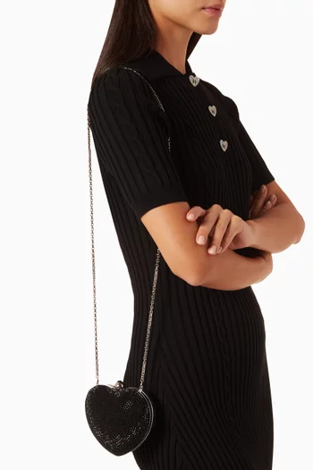 Crystal-embellished Heart Clutch Bag in Suede