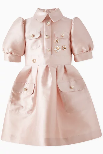 Embroidered Dress in Mikado Fabric