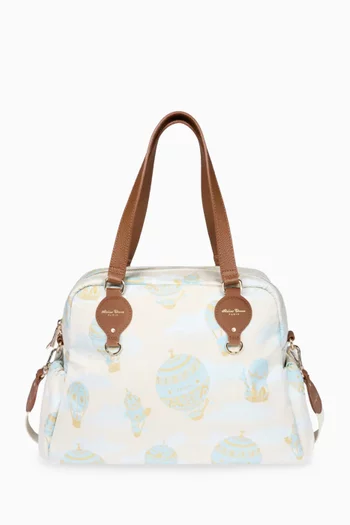 حقيبة مستلزمات أطفال بطبعة منطاد قطن وجلد