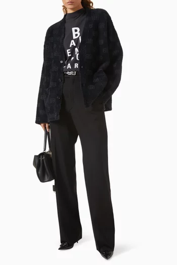 تي شيرت بقصة فضفاضة ونقشة بصرية جيرسيه بخيوط أسطوانية