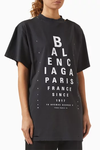 تي شيرت بقصة فضفاضة ونقشة بصرية جيرسيه بخيوط أسطوانية