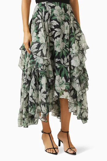 Floral Ruffle Midi Skirt
