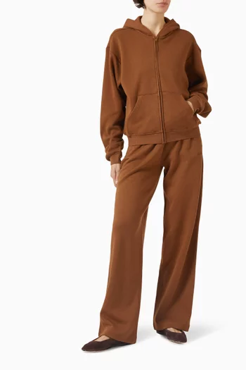 كنزة كلاسيكية بغطاء رأس وسحّاب كامل صوف قطني