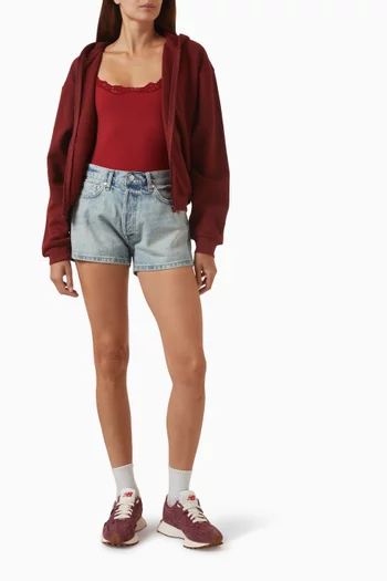 كنزة كلاسيكية بغطاء رأس وسحّاب كامل صوف قطني