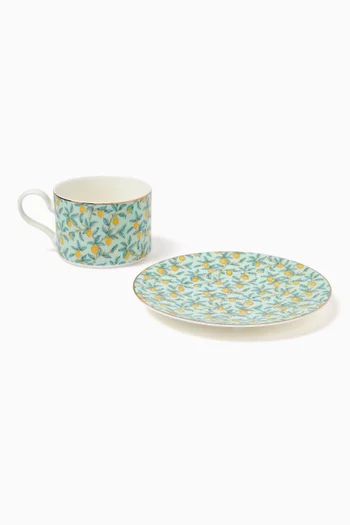 Lemon Tea Cups & Saucers in Porcelain, Set of 6