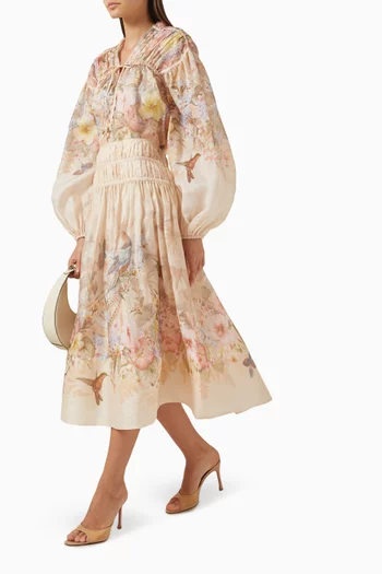 Illuminate Drawn Midi Skirt in Silk & Linen