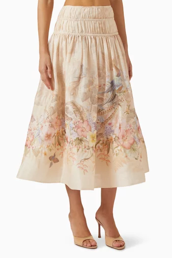 Illuminate Drawn Midi Skirt in Silk & Linen