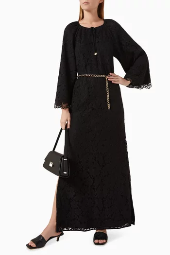 Floral Bell-Sleeve Kaftan in Corded-lace