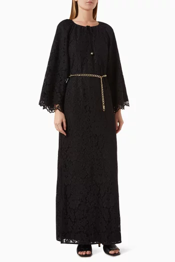 Floral Bell-Sleeve Kaftan in Corded-lace