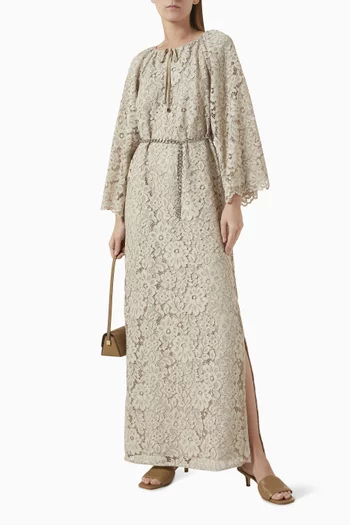 Floral Bell-Sleeve Kaftan in Corded-lace