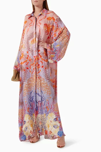 Printed Maxi Shirt Dress in Satin