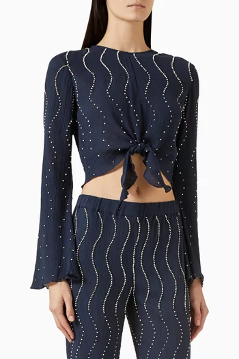 Citto Rhinestone Crop Top in Cotton