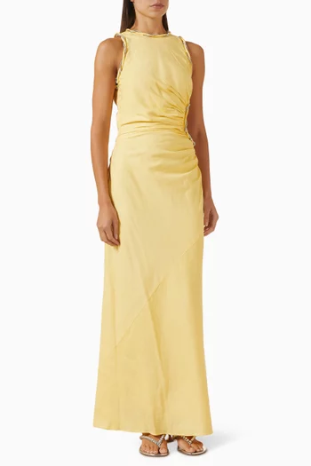 Rhinestone Cut-out Dress in Linen Blend