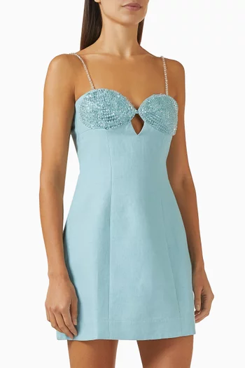 Ruccelo Embellished Mini Dress in Linen