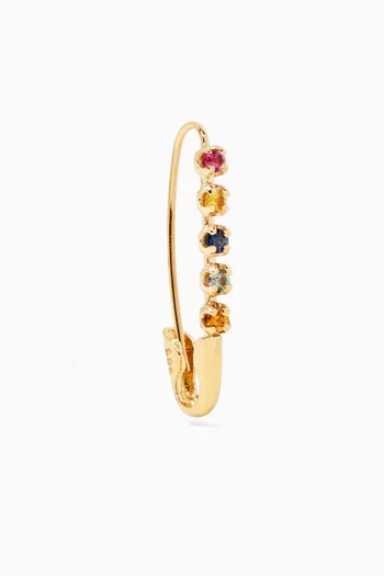 Sunset Sapphire Safety Pin Single Earring in 14kt Yellow Gold