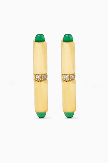 Diamond & Onyx Barbell Earrings in 14kt Yellow Gold