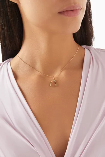 The Real Wishbone Diamond & Emerald Necklace in 18kt Yellow gold