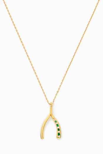 The Real Wishbone Diamond & Emerald Necklace in 18kt Yellow gold