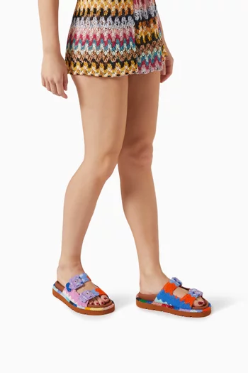 Zigzag Towelling Slide Sandals in Cotton-terry