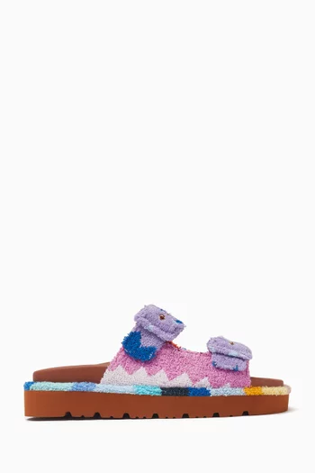 Zigzag Towelling Slide Sandals in Cotton-terry