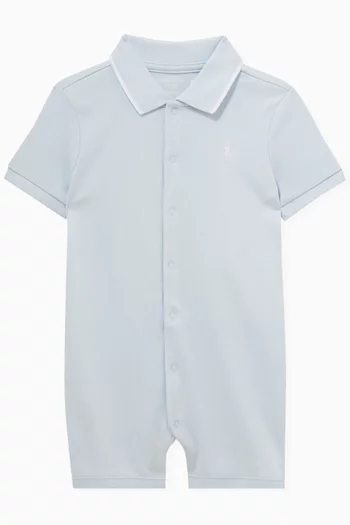 Embroidered-pony Polo Romper in Cotton