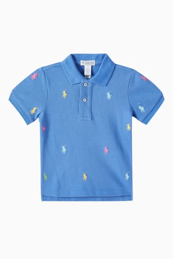 All-over Logo-embroidered Polo Shirt in Pique-knit