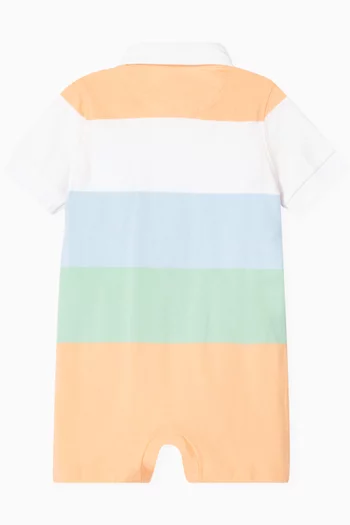 Baby Embroidered-pony Polo Romper in Striped Cotton