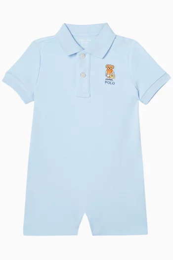 Embroidered Polo Bear Romper in Pique-knit