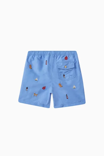 Embroidered Swim Shorts in Nylon
