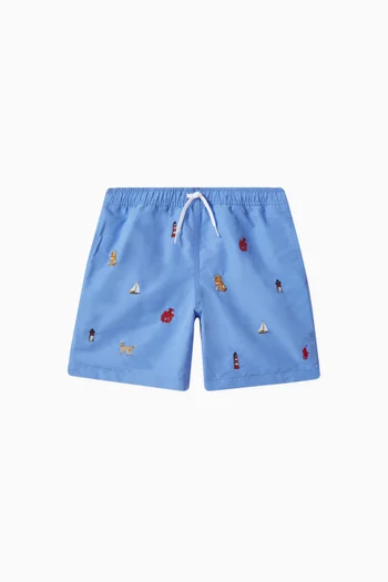 Embroidered Swim Shorts in Nylon