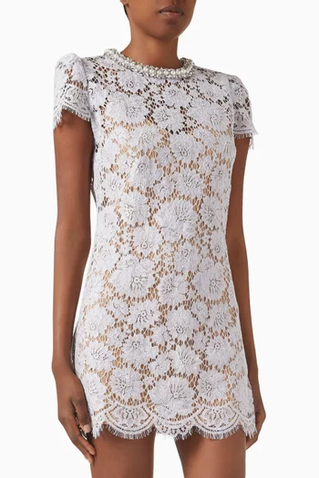 Pearl Diamanté-trim Mini Dress in Lace