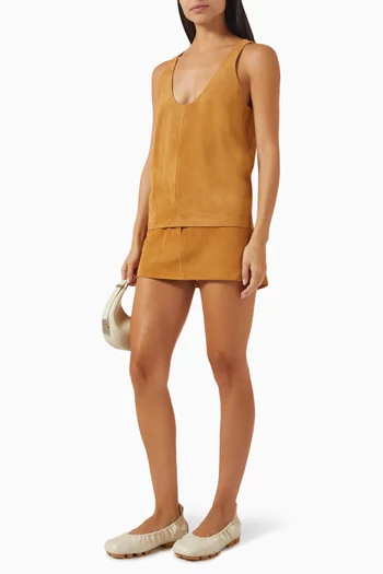 Scoop-neck Tank Top in Suede Leather