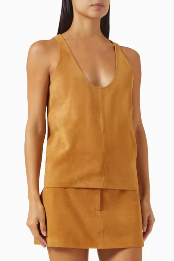Scoop-neck Tank Top in Suede Leather