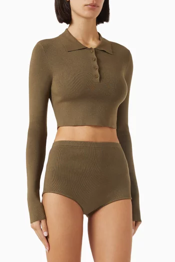 Giselle Crop Knit Polo in Viscose Blend