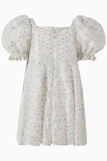 Embroidered Puff-sleeve Dress