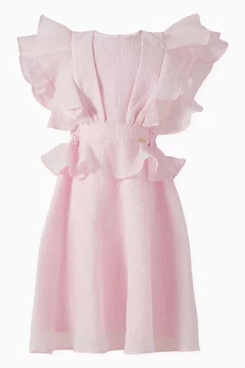 Ruffle Flared Dress in Jacquard