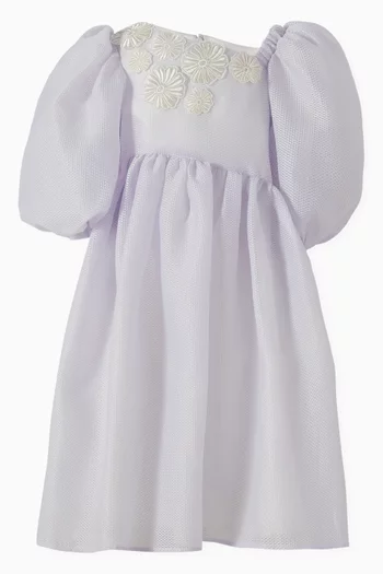 Embellished Puff-sleeve Asymmetrical Dress