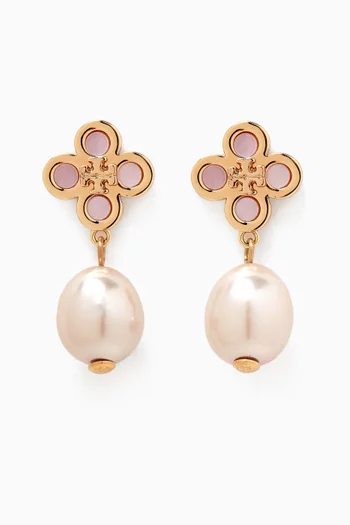 Kira Clover Pearl Drop Earrings in 18kt Gold-plated Brass
