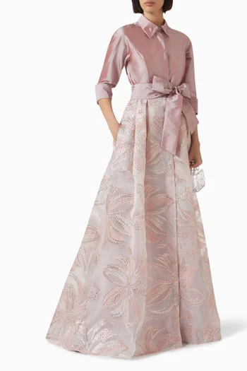 Floral Shirt Gown in Metallic Taffeta & Organza