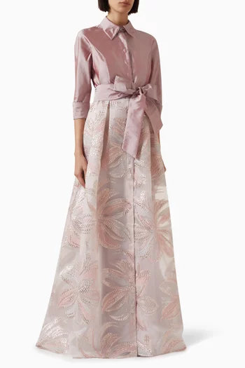 Floral Shirt Gown in Metallic Taffeta & Organza